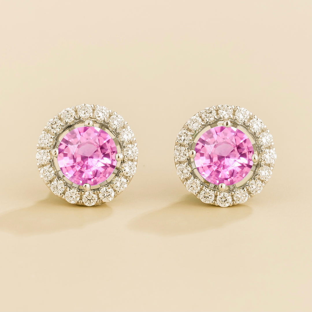 Floret White Gold Earrings Set With Pink Sapphire & Diamond