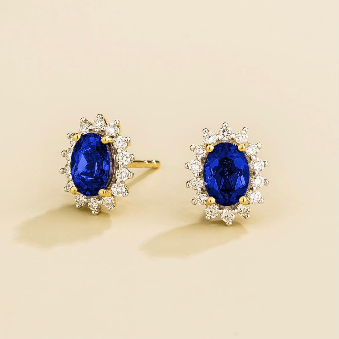 Divo Gold Earrings Set With Blue Sapphire & Diamond