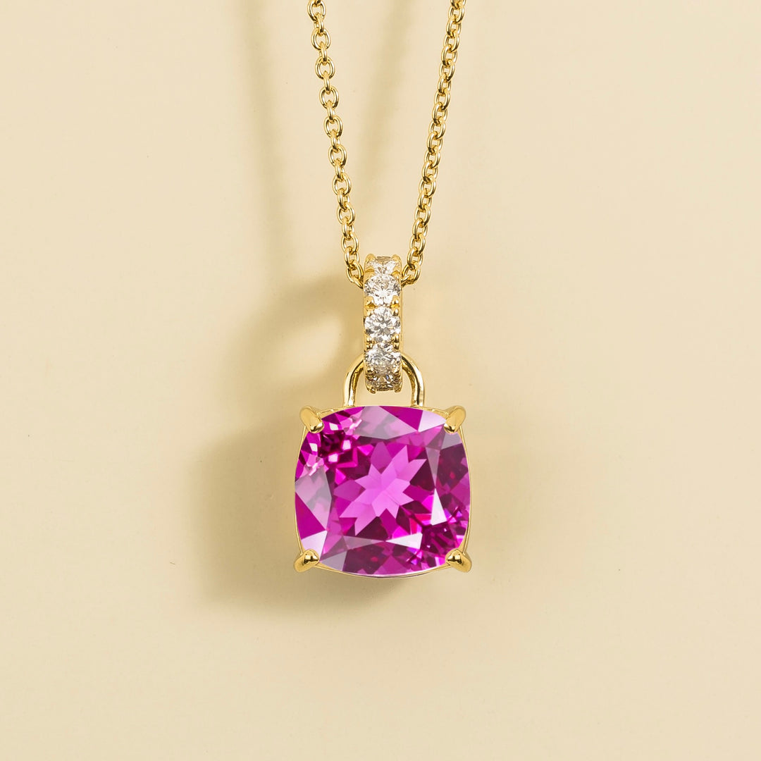 Oreol pendant necklace in vivid Pink sapphire & Diamond set in Gold