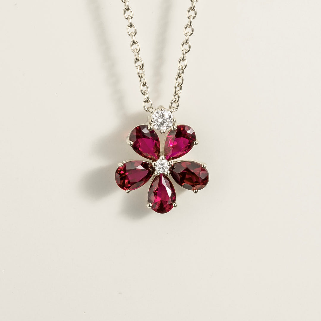 Florea White Gold Necklace Ruby Sapphire & Diamond