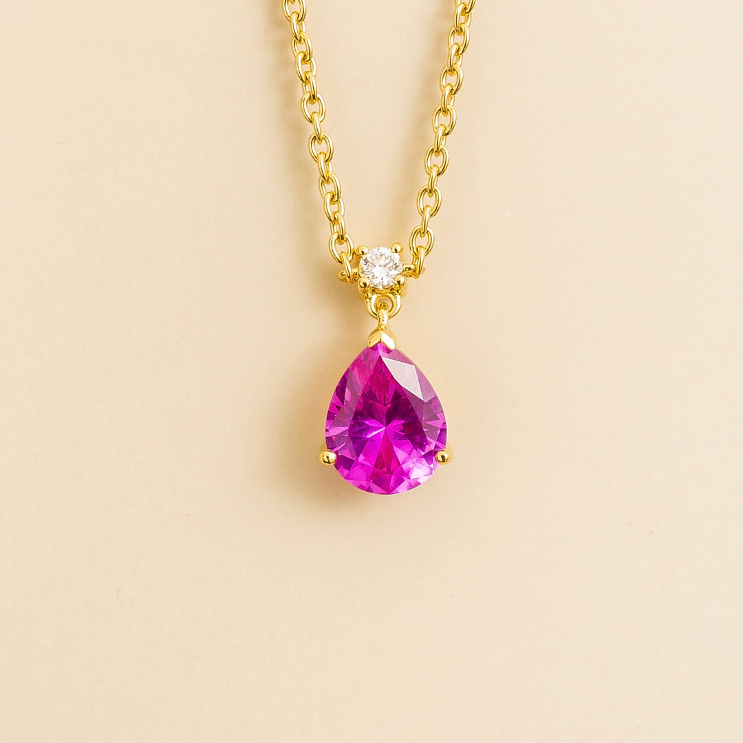 Ori medium pendant necklace in Vivid Pink Sapphire & Diamond set in Gold