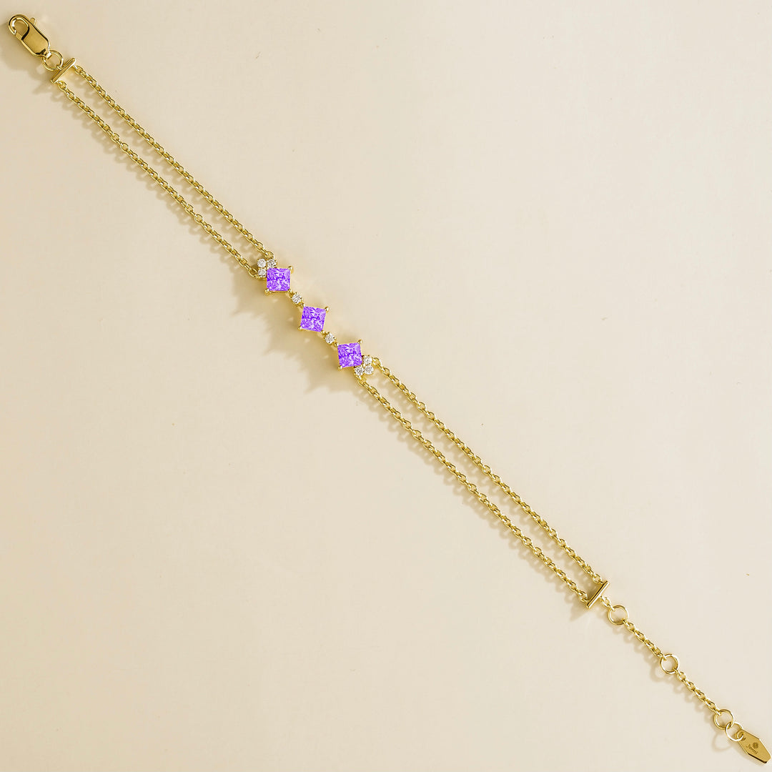 Forma Gold Bracelet Set With Purple Sapphire and Diamond