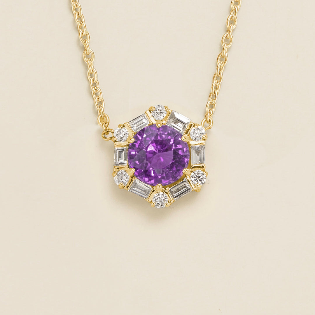 Melba Gold Necklace Set With Purple Sapphire & Diamond