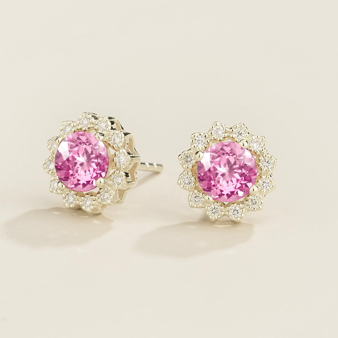 Solen White Gold Earrings Set With Pink Sapphire & Diamond