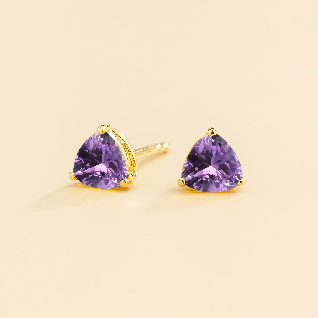 Trillion gold earrings set with Purple sapphire