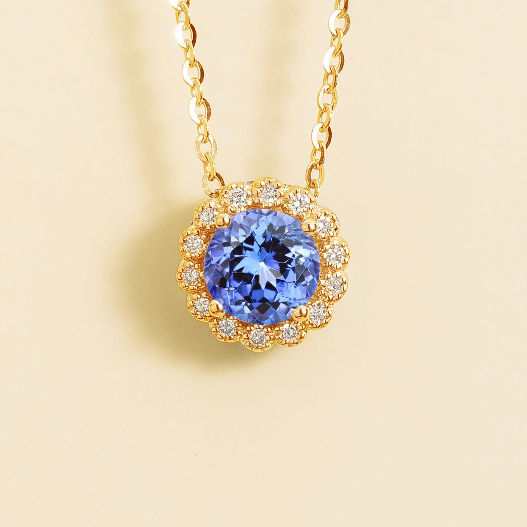 Solen Gold Necklace Set With Pastel Blue Sapphire & Diamond