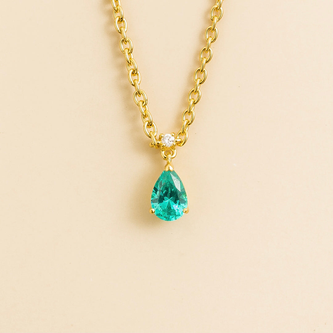 Ori small pendant necklace Paraiba sapphire & Diamond set in Gold