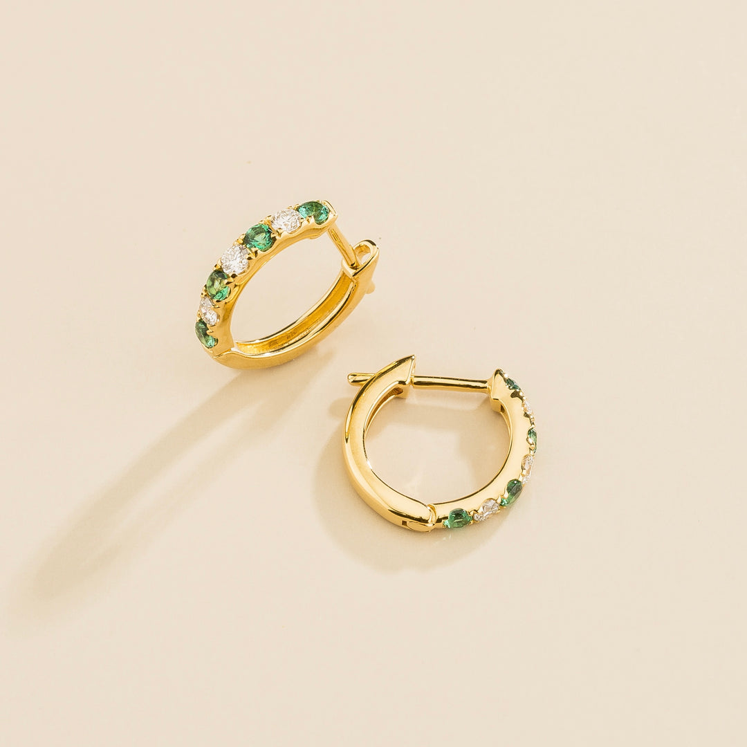 Ciclo Gold Huggie Earrings set with Emerald & Diamond