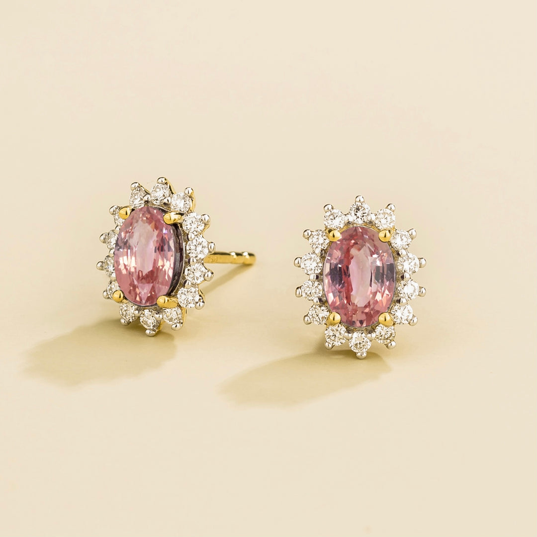 Divo Gold Earrings Set With Padparadscha Sapphire & Diamond