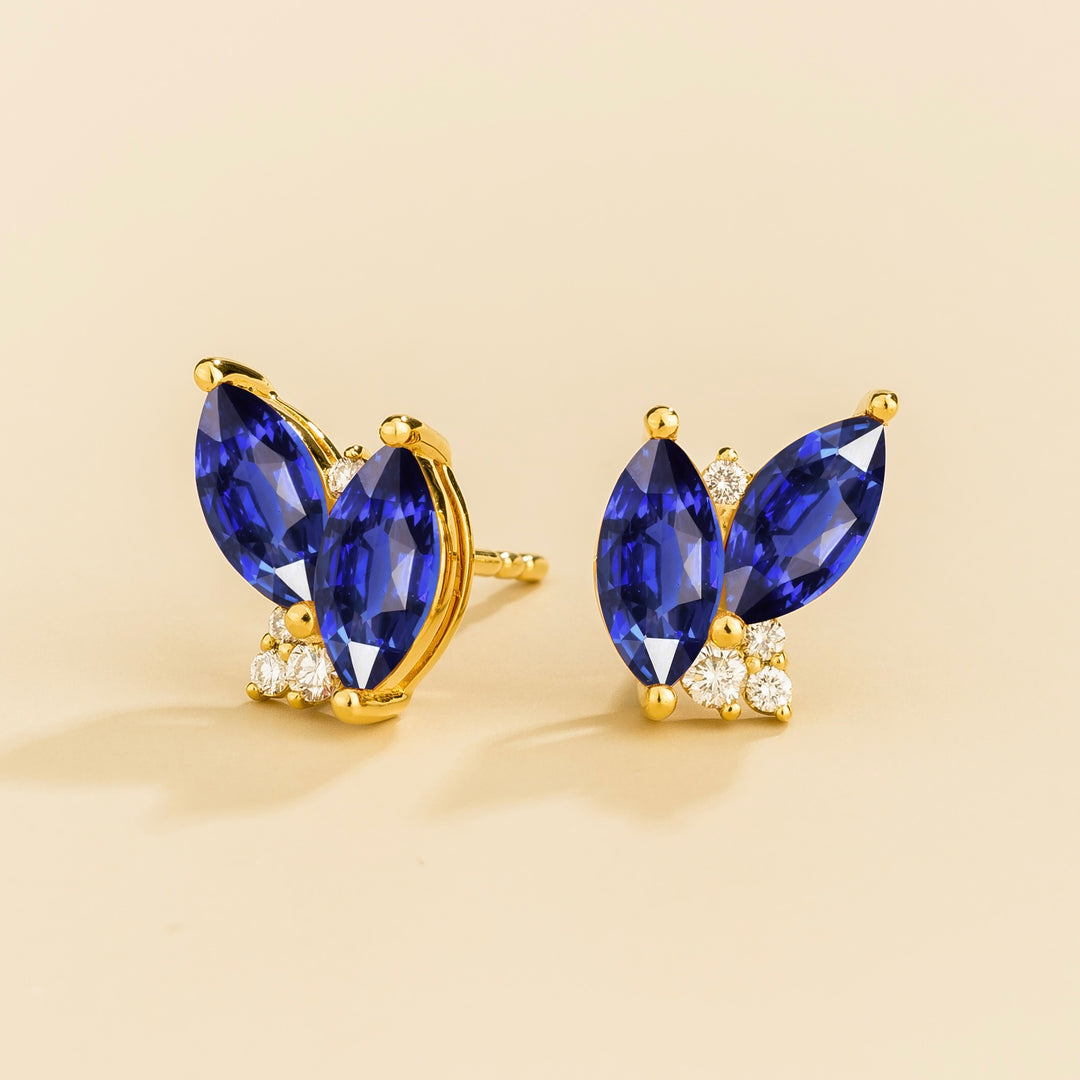 Vento Gold Earrings Blue Sapphire & Diamond