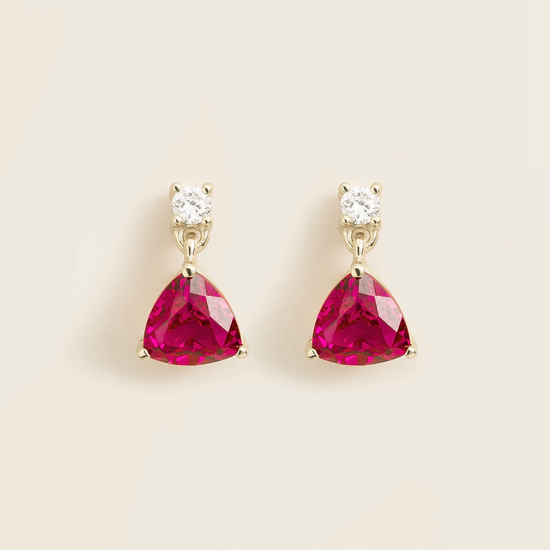 Trillion White Gold Earrings Set With Ruby & Diamond