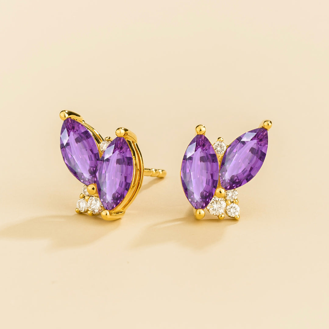 Vento Gold Earrings Purple Sapphire & Diamond