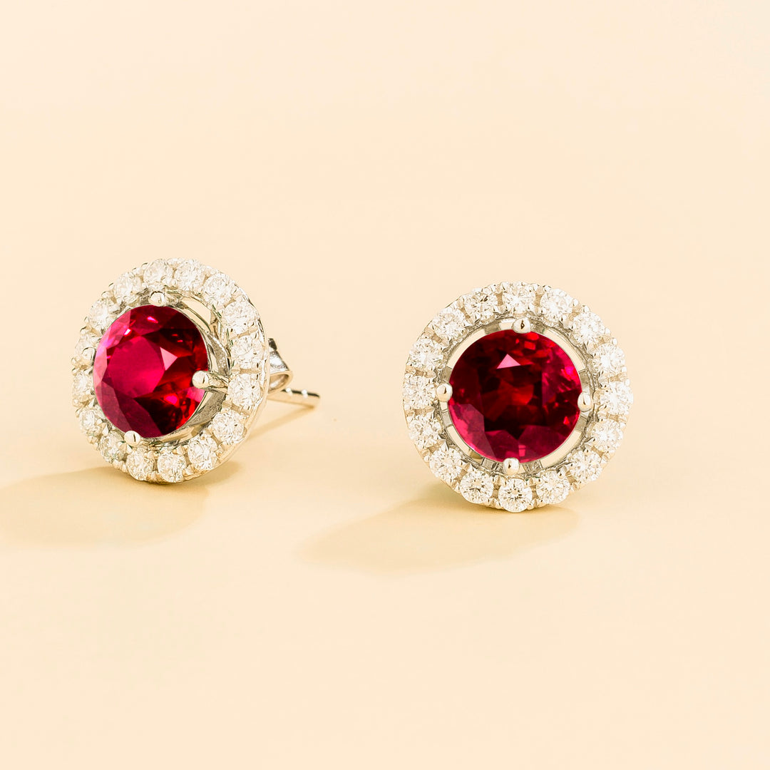 Floret White Gold Earrings Set With Ruby & Diamond