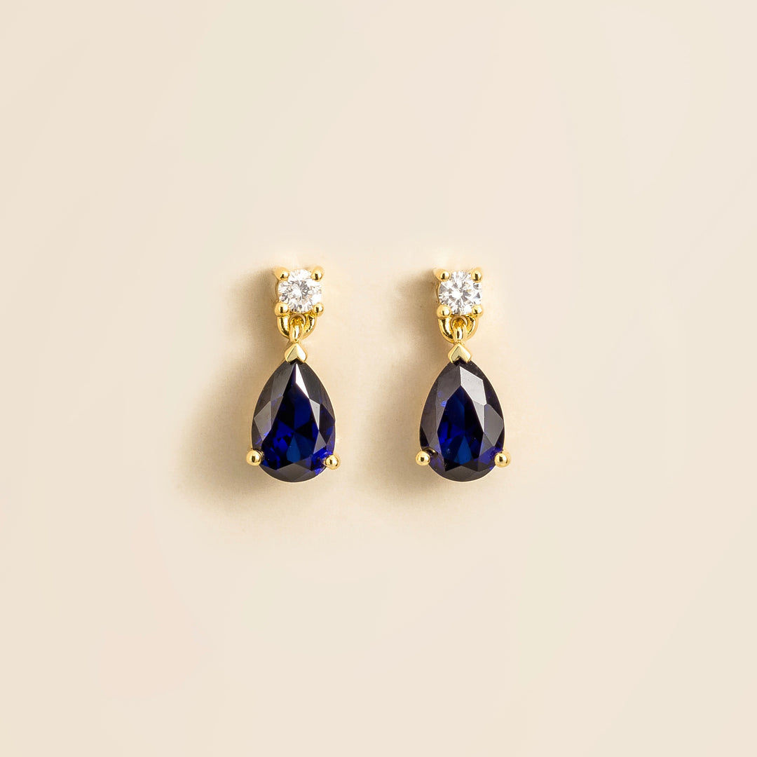 Pisa gold earrings set with Blue sapphire & Diamond