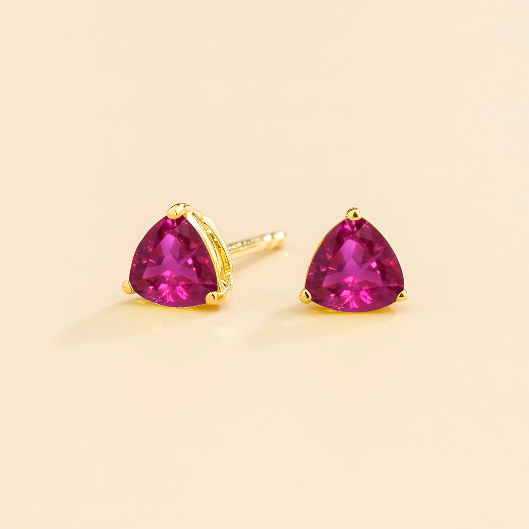 Trillion gold earrings set with Pink sapphire