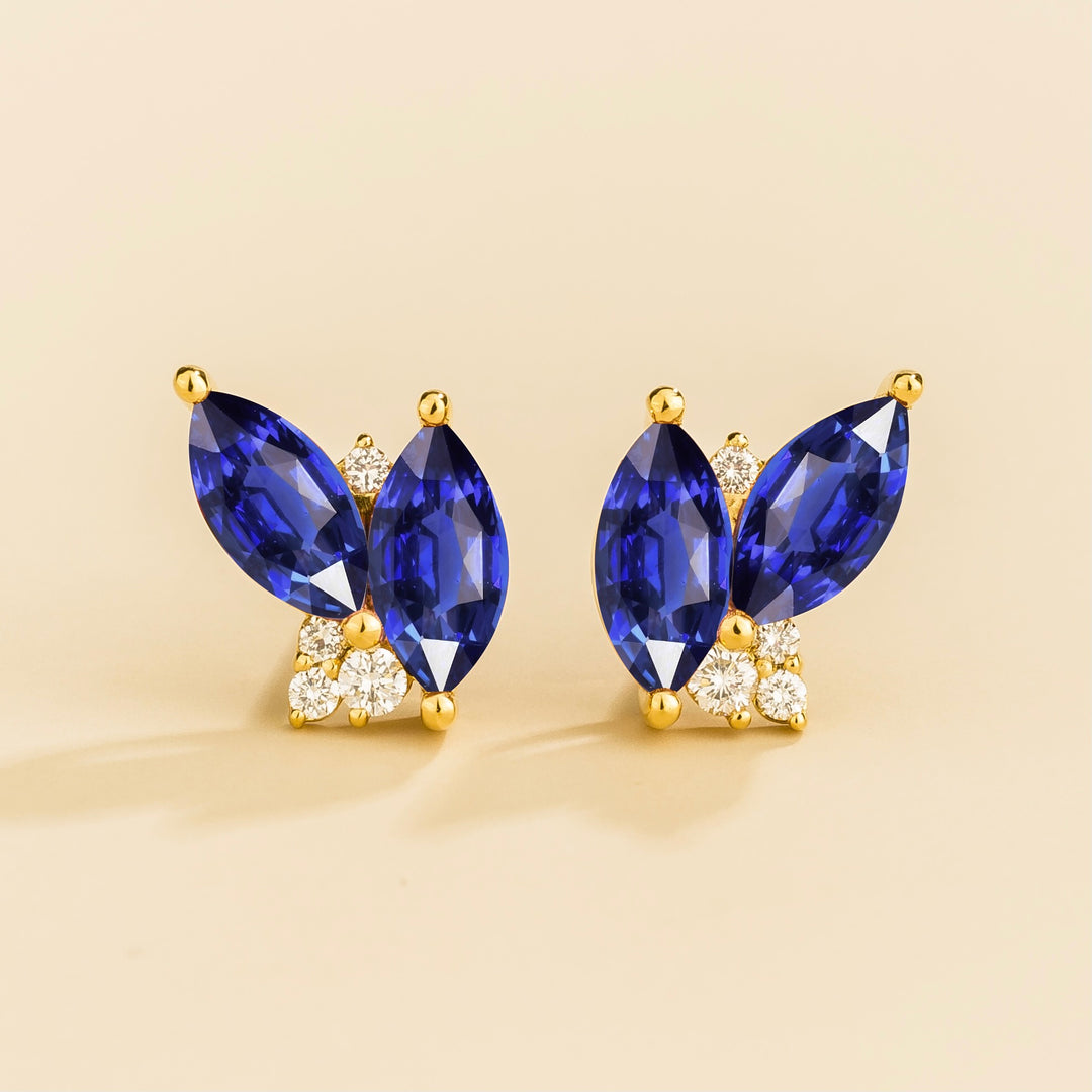 Vento Gold Earrings Blue Sapphire & Diamond