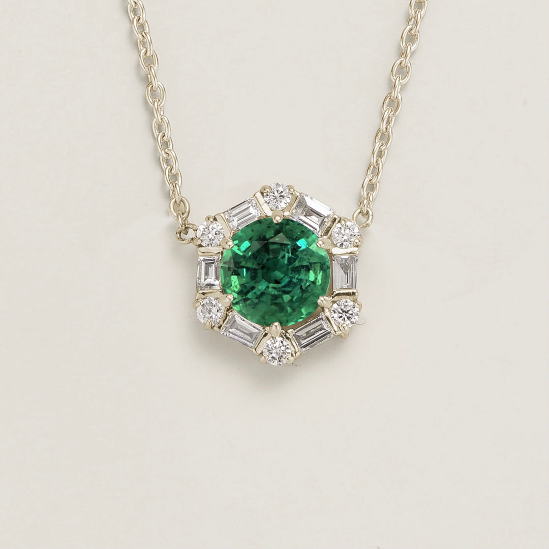 Melba White Gold Necklace Set With Emerald & Diamond