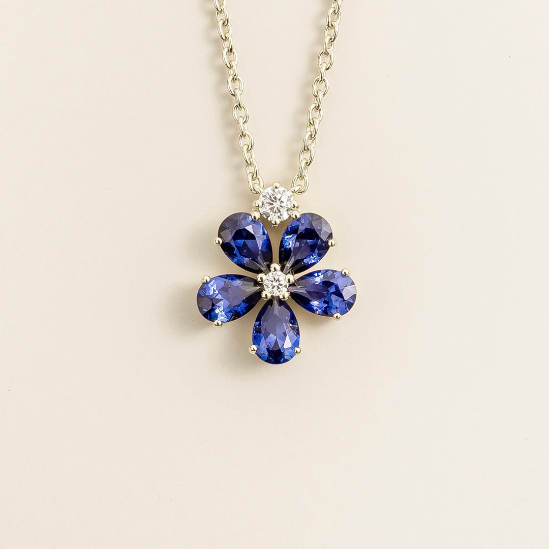 Florea White Gold Necklace Blue Sapphire & Diamond