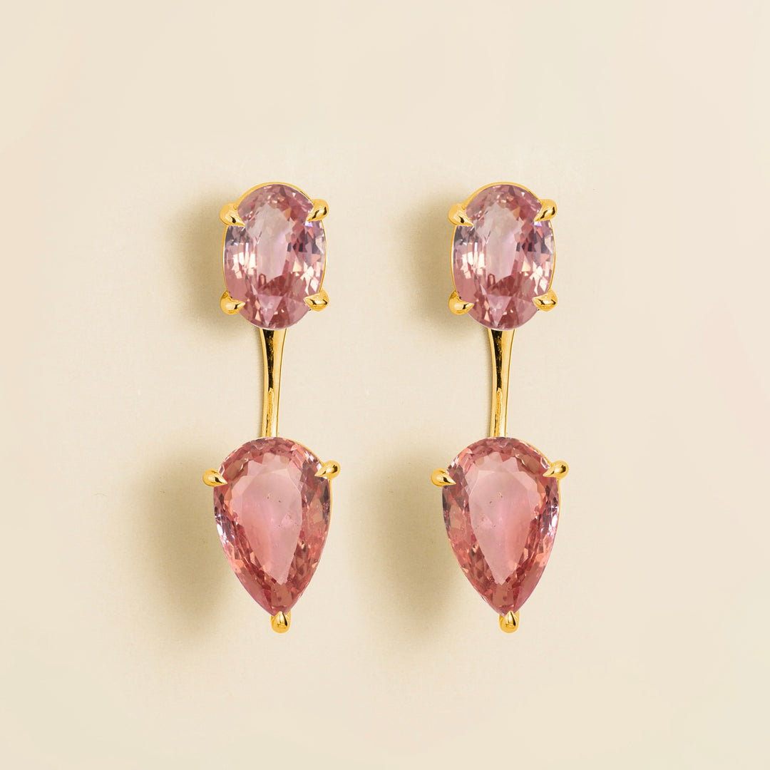 Juli gold earrings set with Padparadscha sapphires