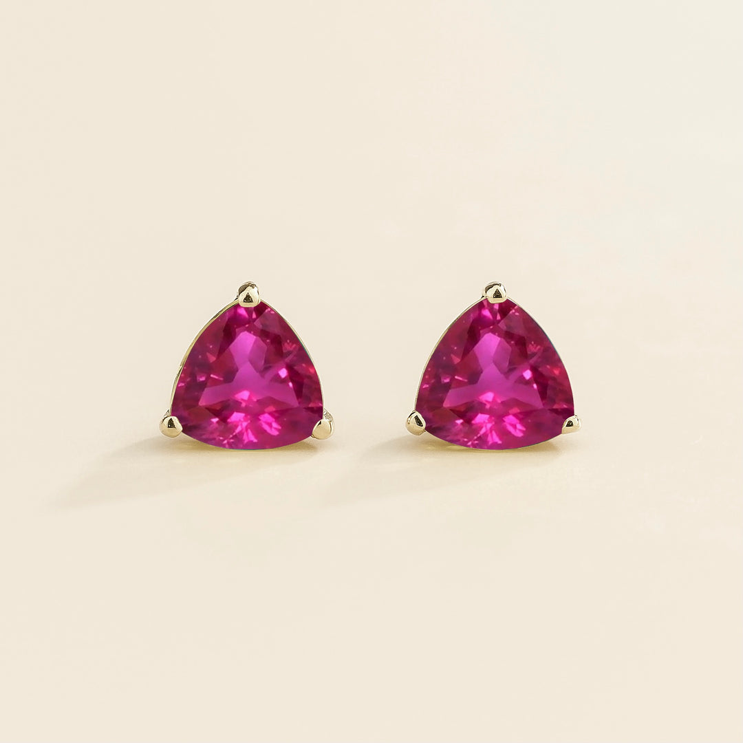 Trillion white gold earrings set with Pink sapphire