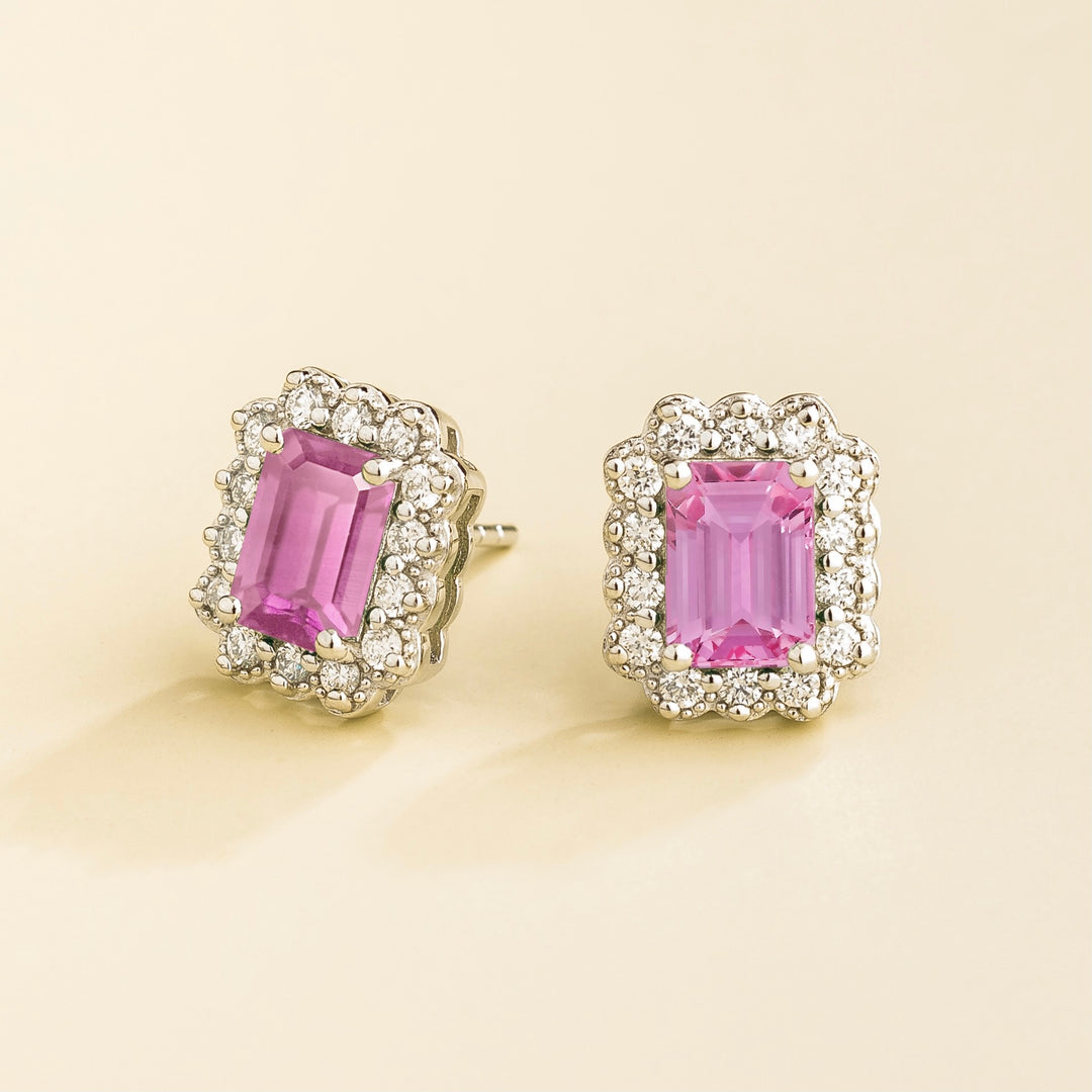 Verda White Gold Earrings in Pink Sapphire & Diamond