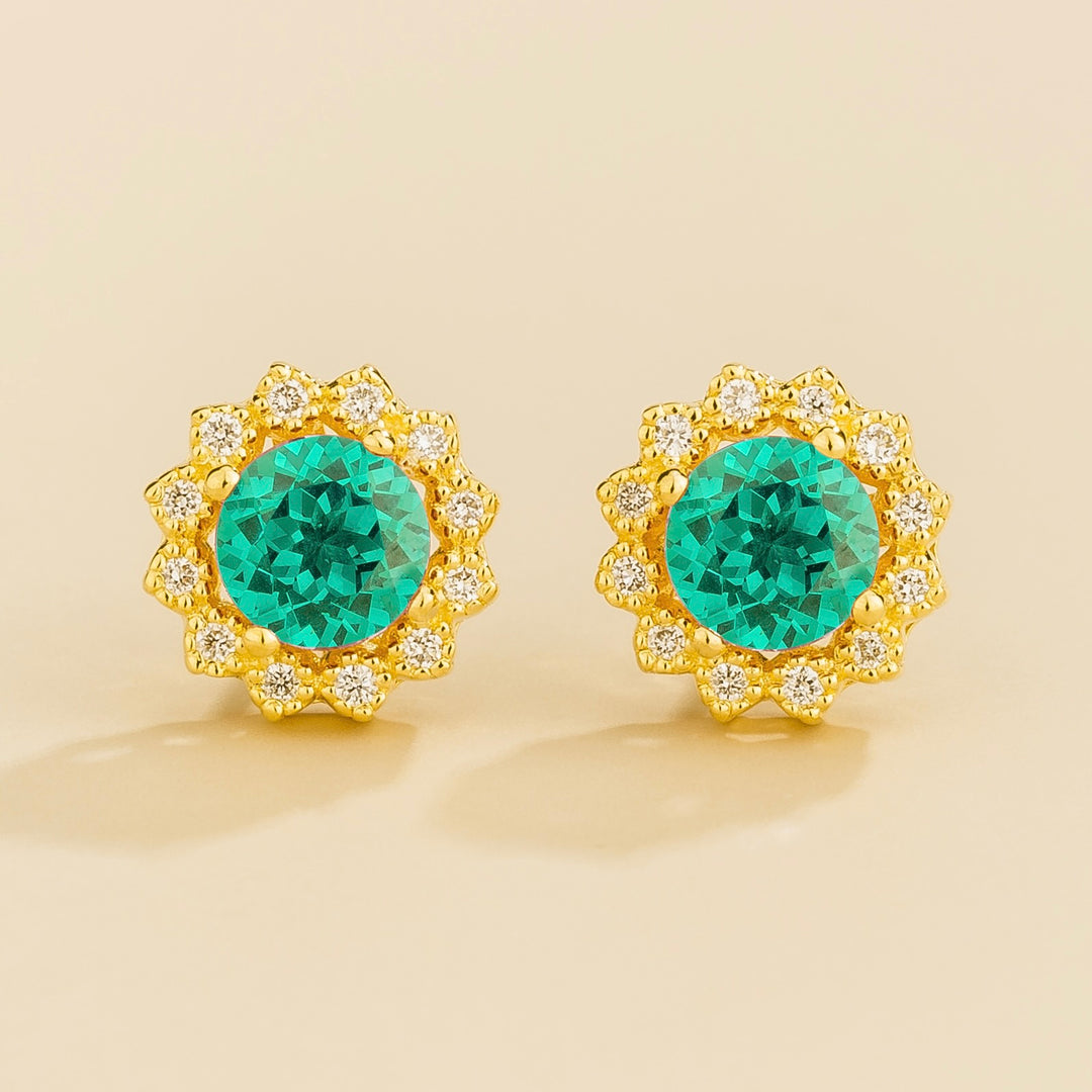 Solen Gold Earrings Set With Paraiba Sapphire & Diamond