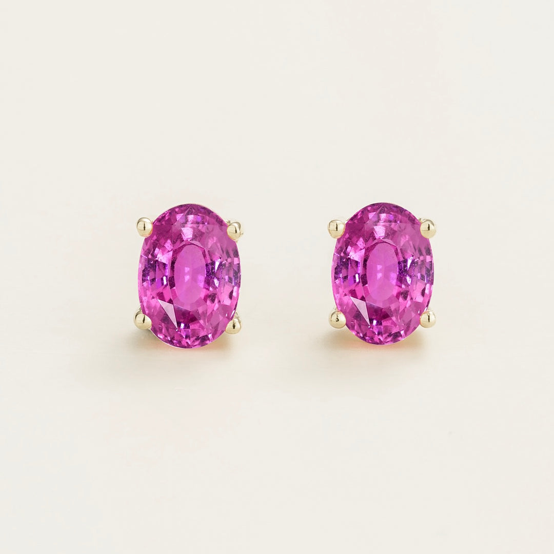 Ovo white gold earrings set with vivid Pink sapphire