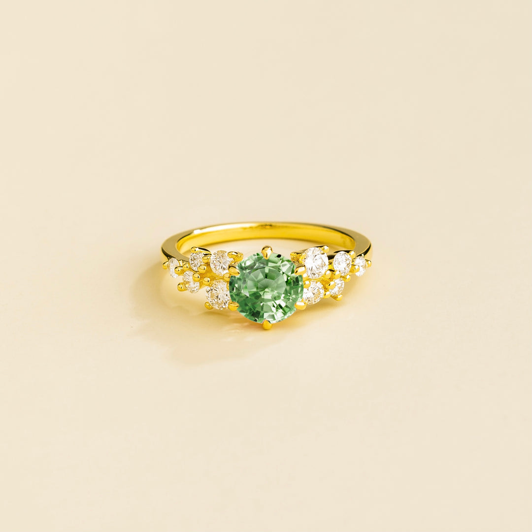 Floret gold ring in Green sapphire & Diamonds