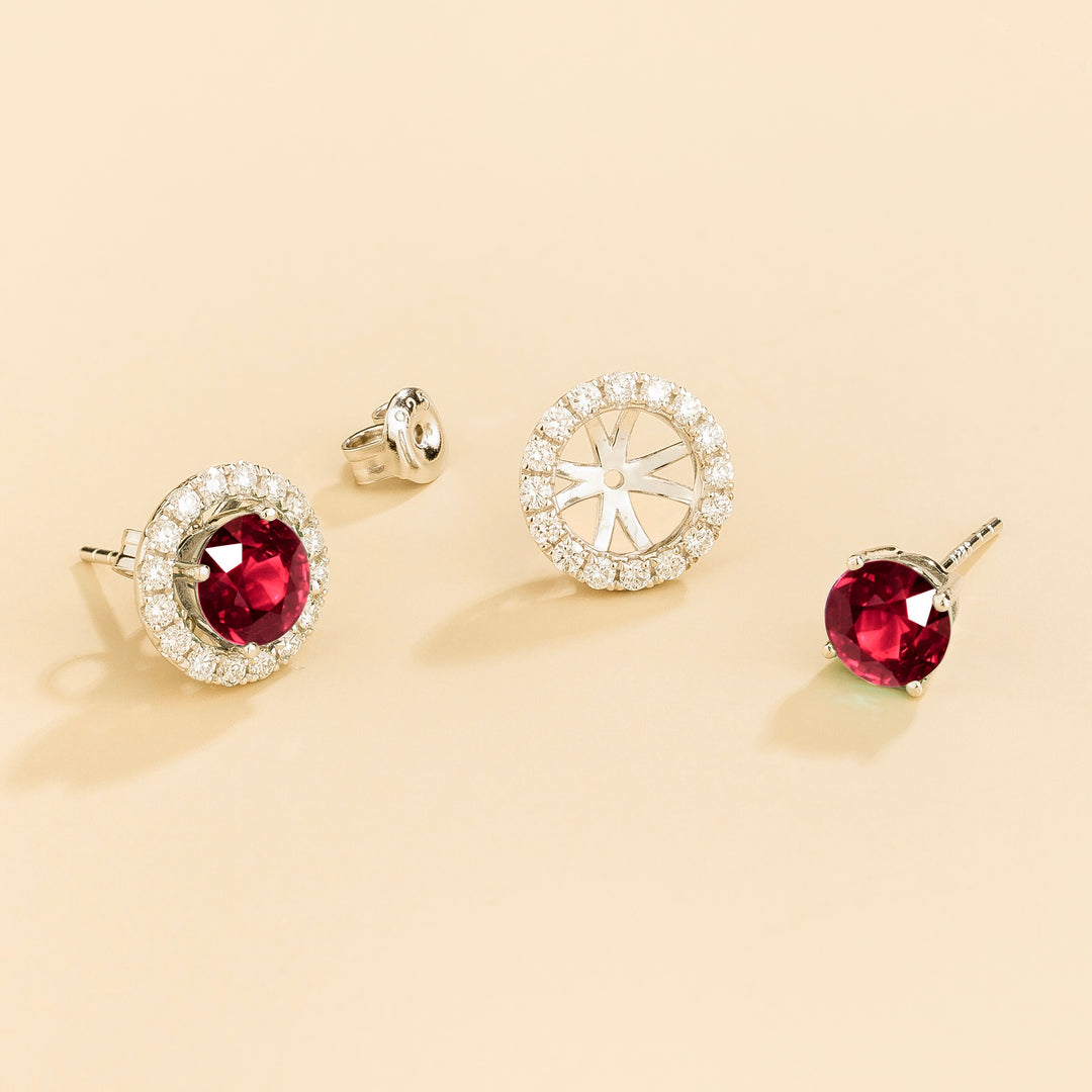 Floret White Gold Earrings Set With Ruby & Diamond