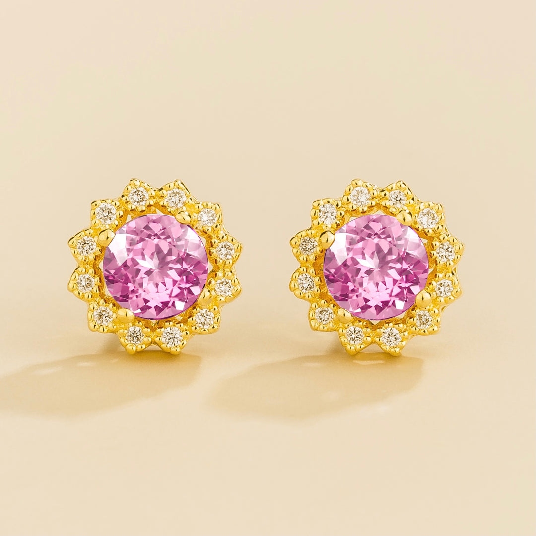 Solen Gold Earrings Set With Pink Sapphire & Diamond