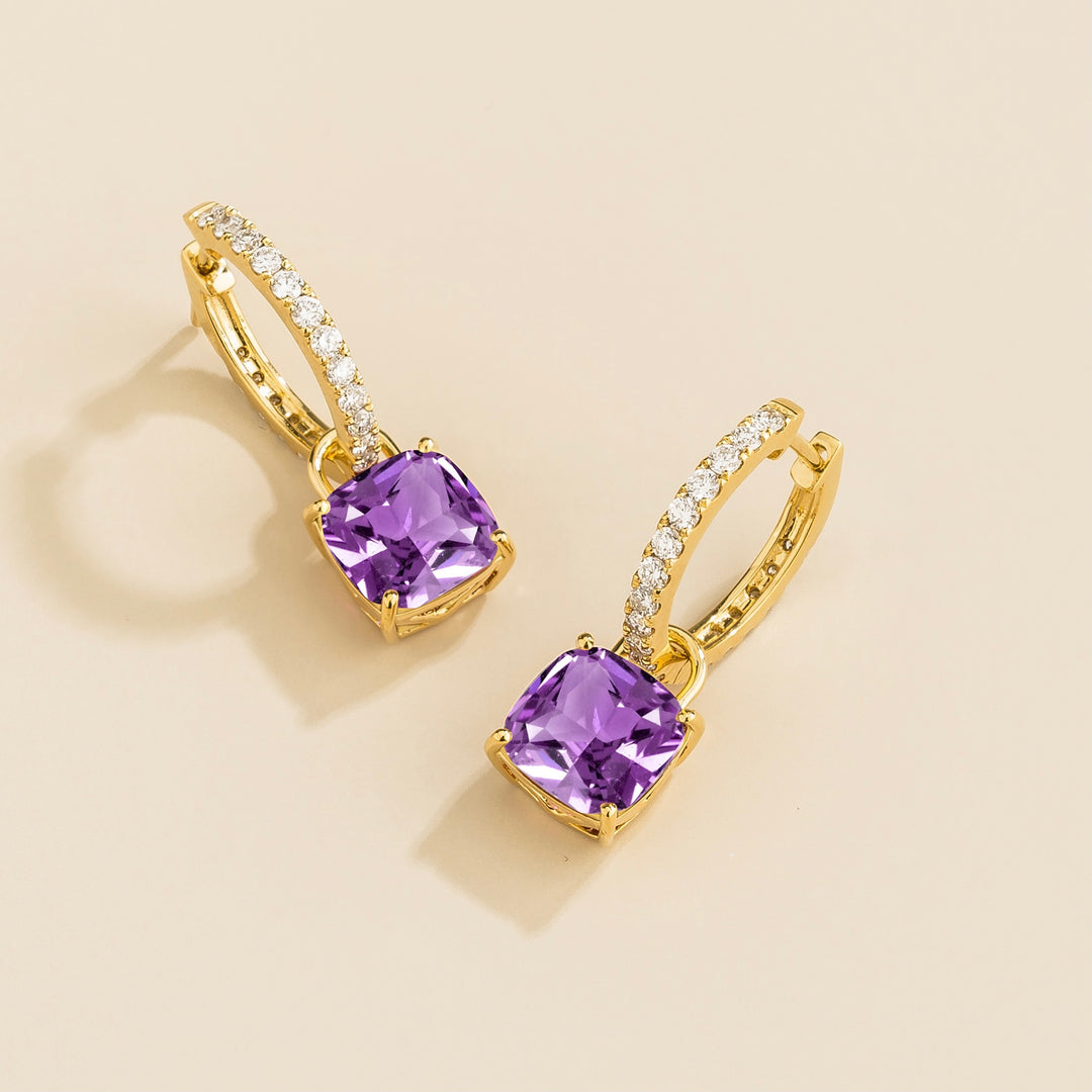 Oreol Gold Earrings Set With Purple Sapphire & Diamond