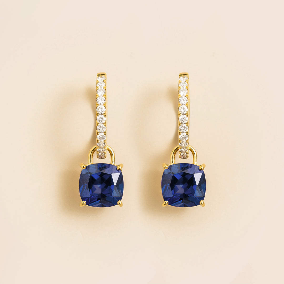 Oreol Gold Earrings Set With Blue Sapphire & Diamond