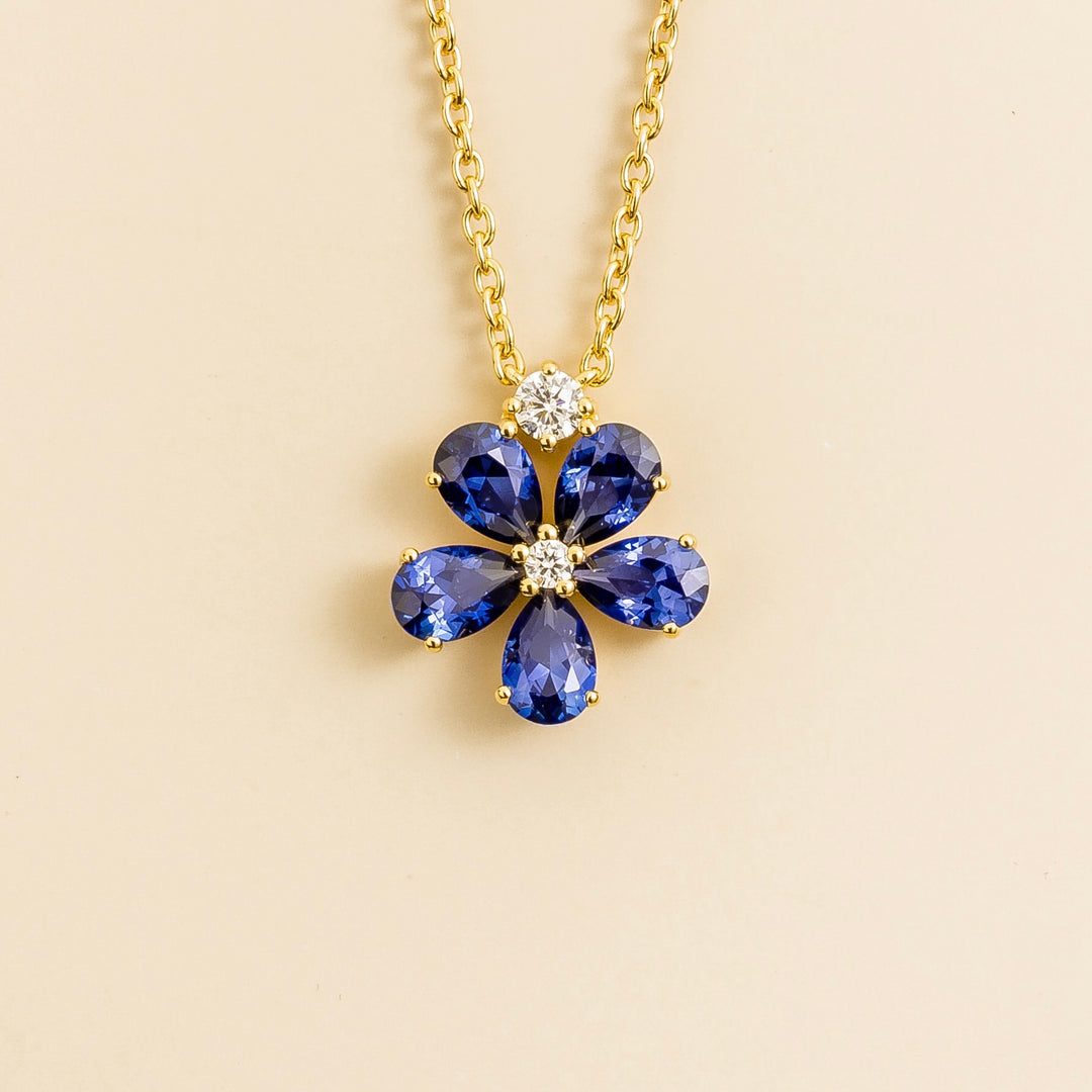 Florea Gold Necklace Blue Sapphire & Diamond