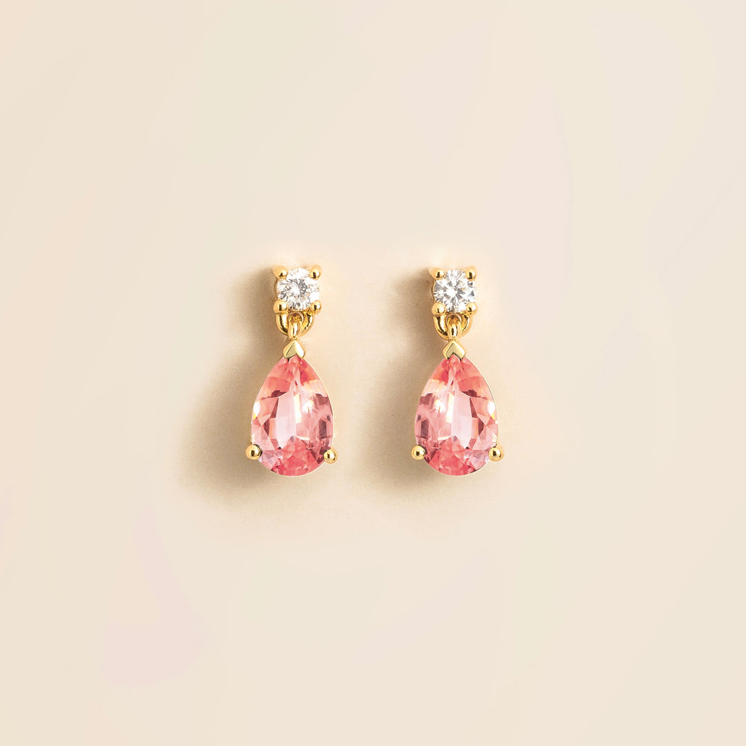 Pisa gold earrings set with Padparadscha sapphire & Diamond