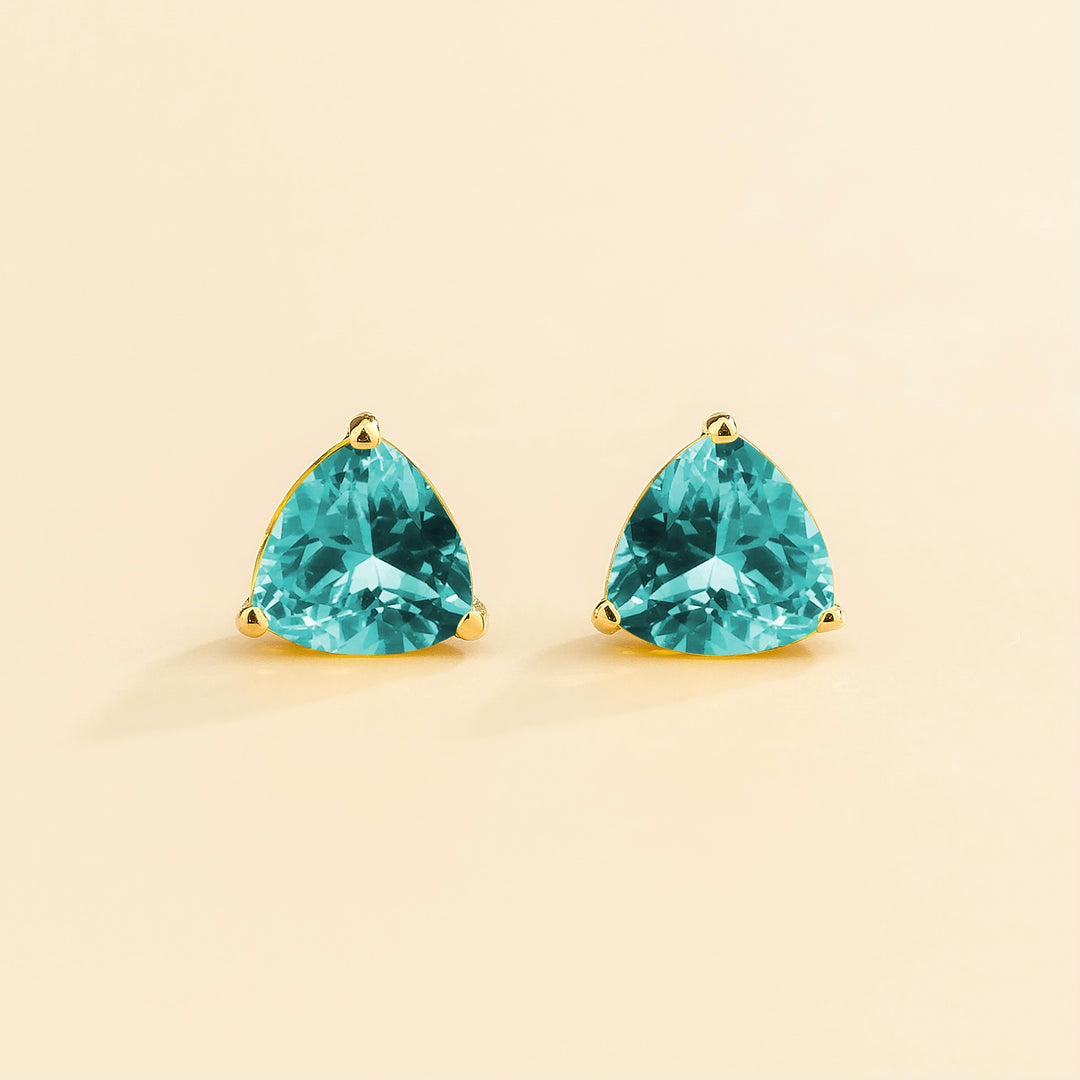 Trillion gold earrings set with Paraiba sapphire