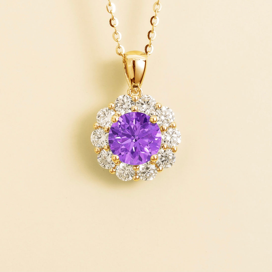 Floret Gold Necklace Set With Purple Sapphire & Diamond