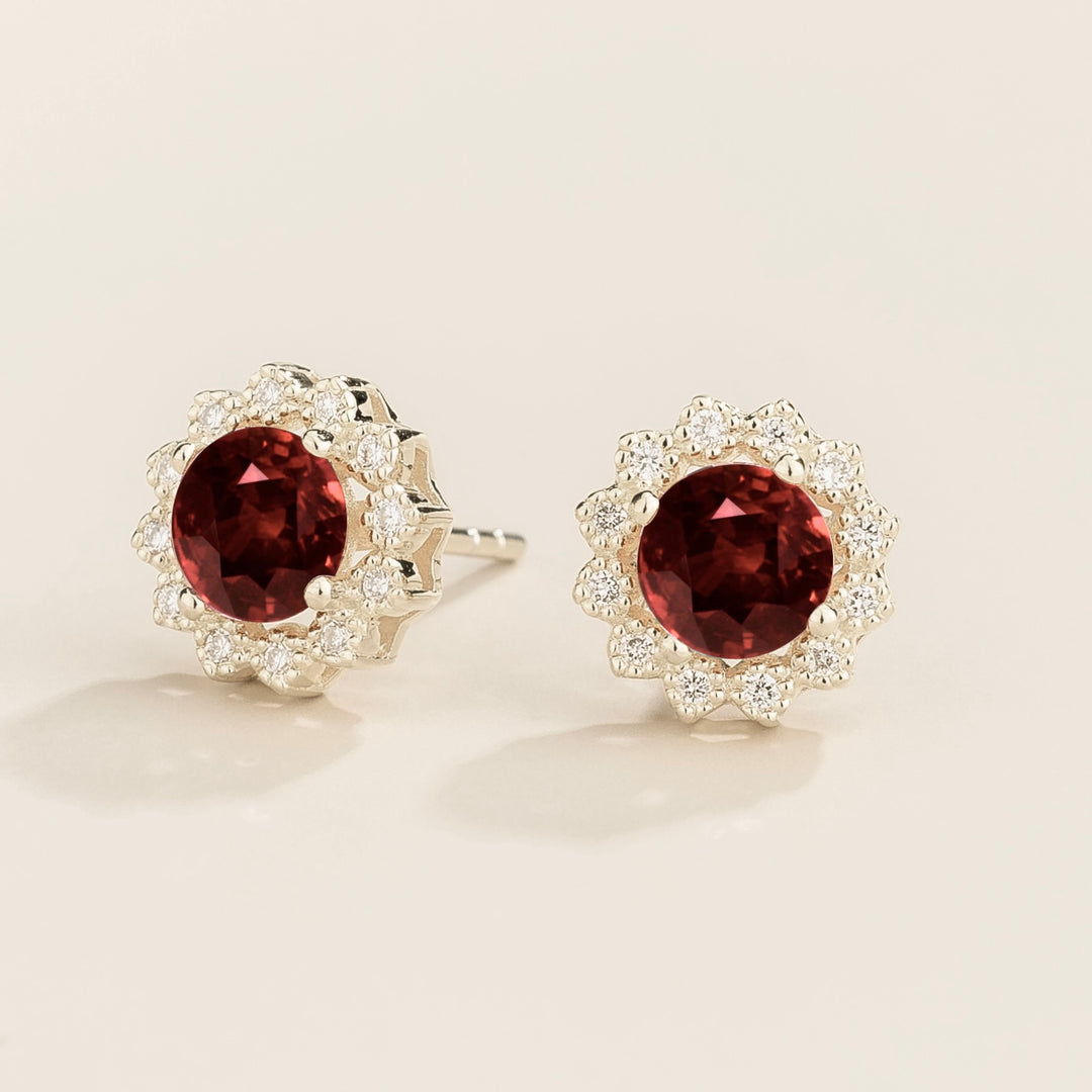 Solen White Gold Earrings Set With Ruby & Diamond