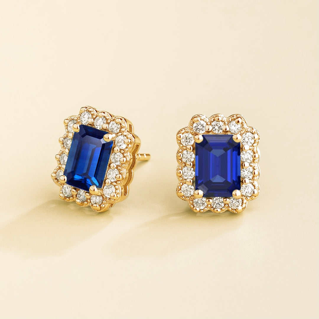 Verda Gold Earrings in Blue Sapphire & Diamond