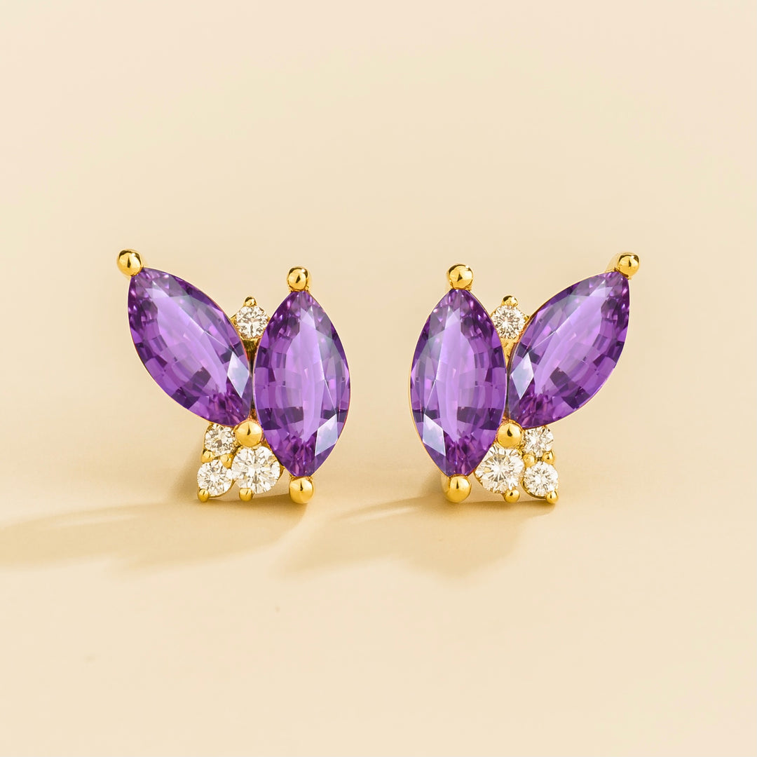 Vento Gold Earrings Purple Sapphire & Diamond