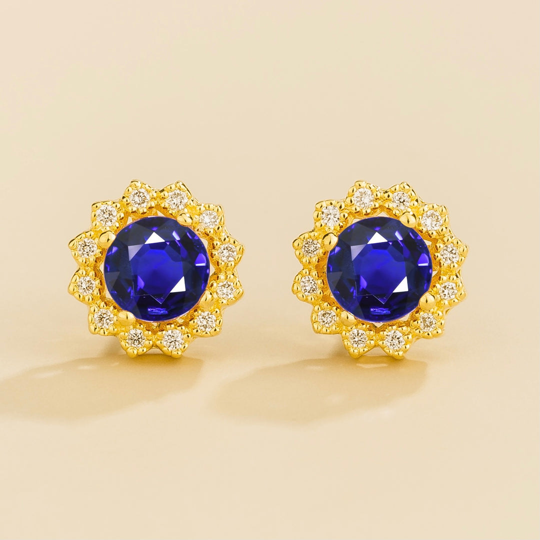 Solen Gold Earrings Set With Blue Sapphire & Diamond