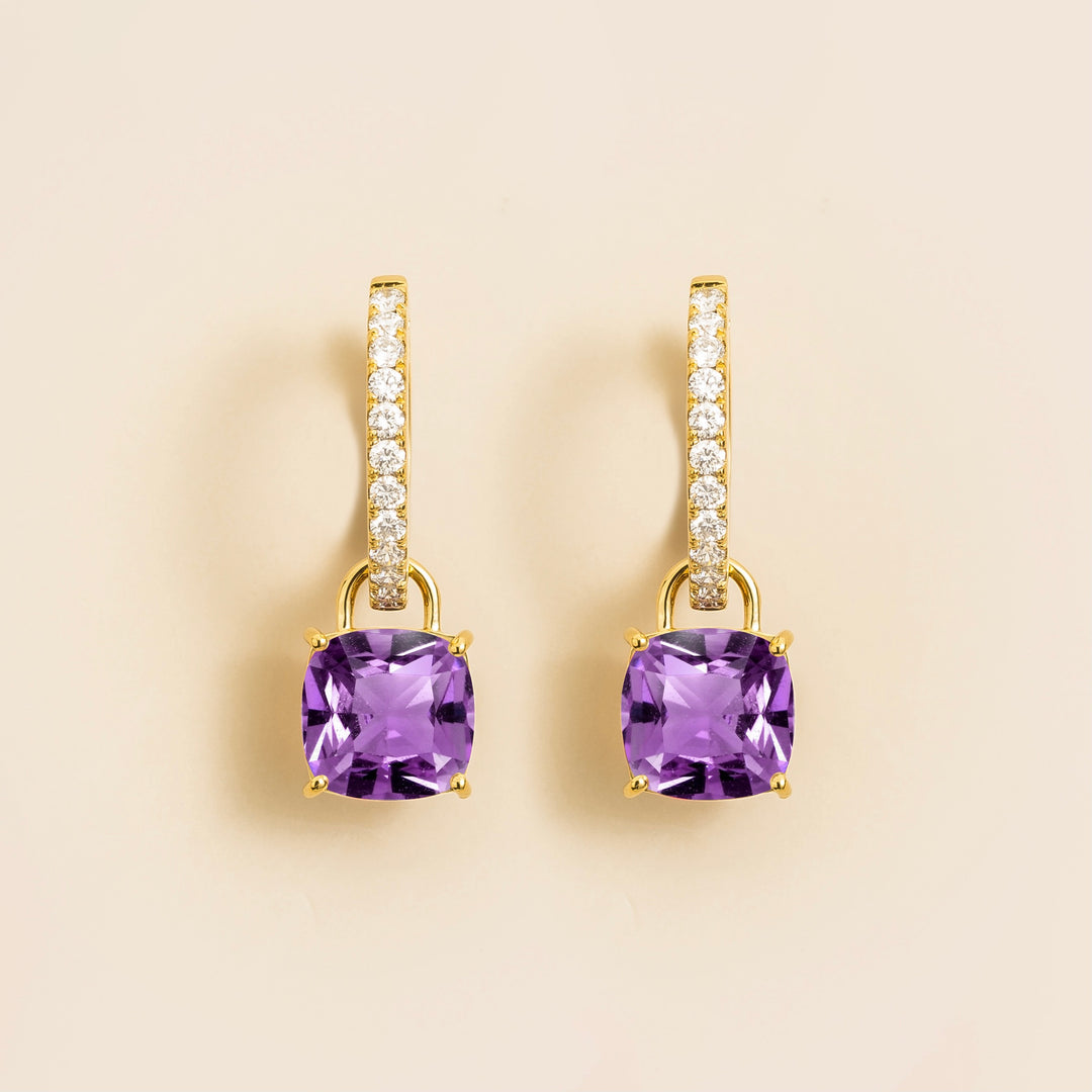 Oreol Gold Earrings Set With Purple Sapphire & Diamond