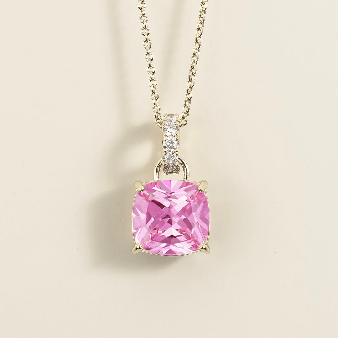 Oreol Pendant Necklace in Pastel Pink Sapphire & Diamond Set In White Gold