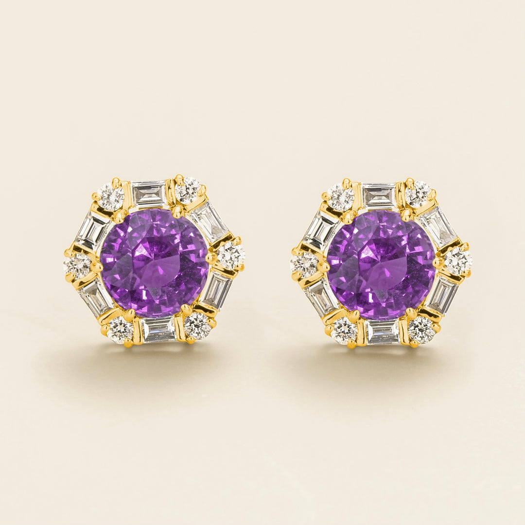 Melba Gold Earrings Set With Purple Sapphire & Diamond