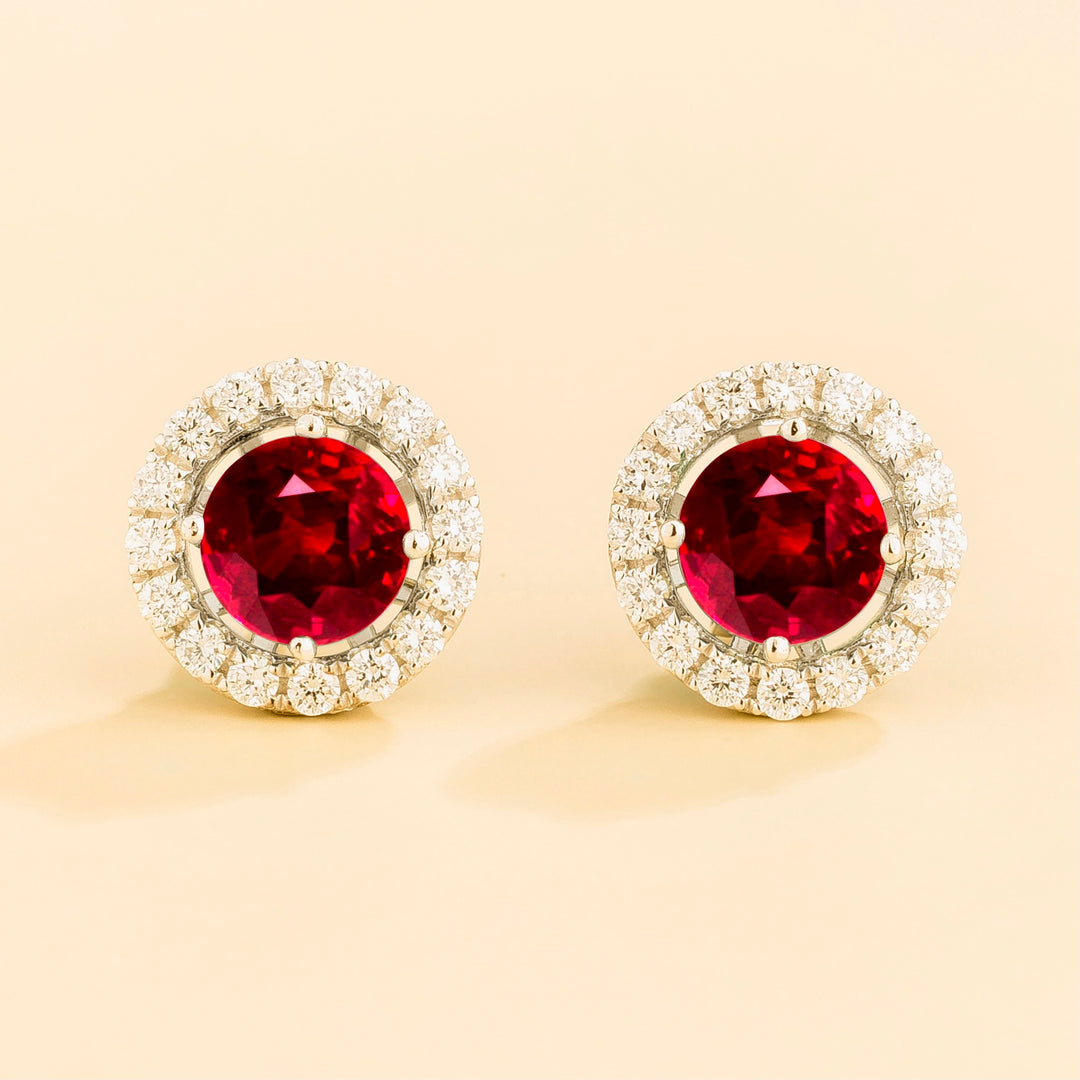 Floret White Gold Earrings Set With Ruby & Diamond