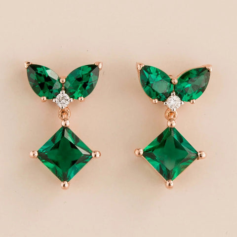 Emerald Earrings Juvetti Jewellery London Amore Rose Gold Earrings Emerald and Diamond