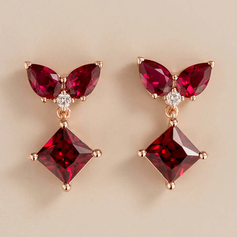 Emerald Earrings Juvetti Jewellery London Amore Rose Gold Earrings Set With Ruby and Diamond