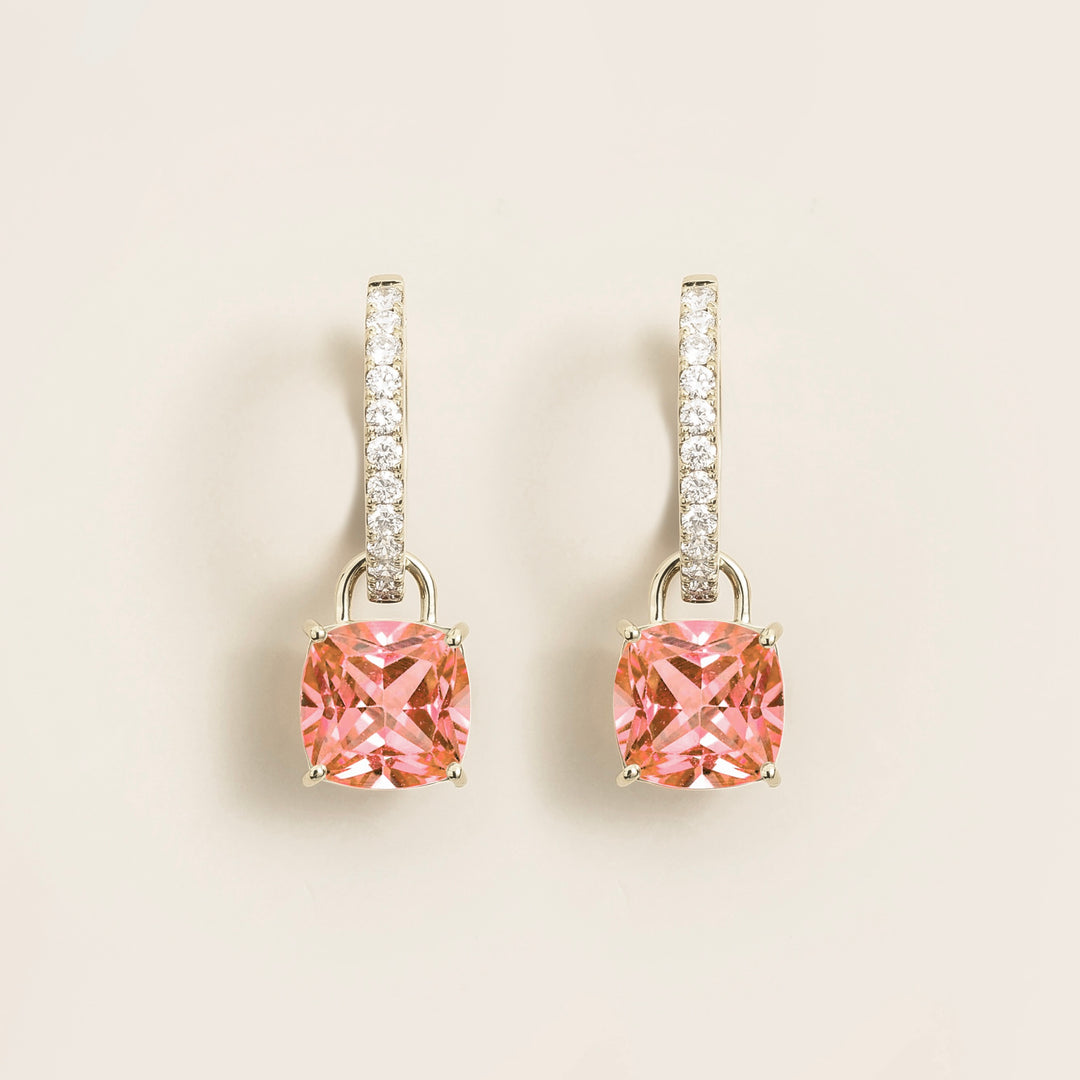 Oreol White Gold Earrings Set With Padparadscha Sapphire & Diamond