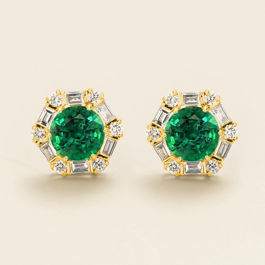 Melba Gold Earrings Set With Emerald & Diamond