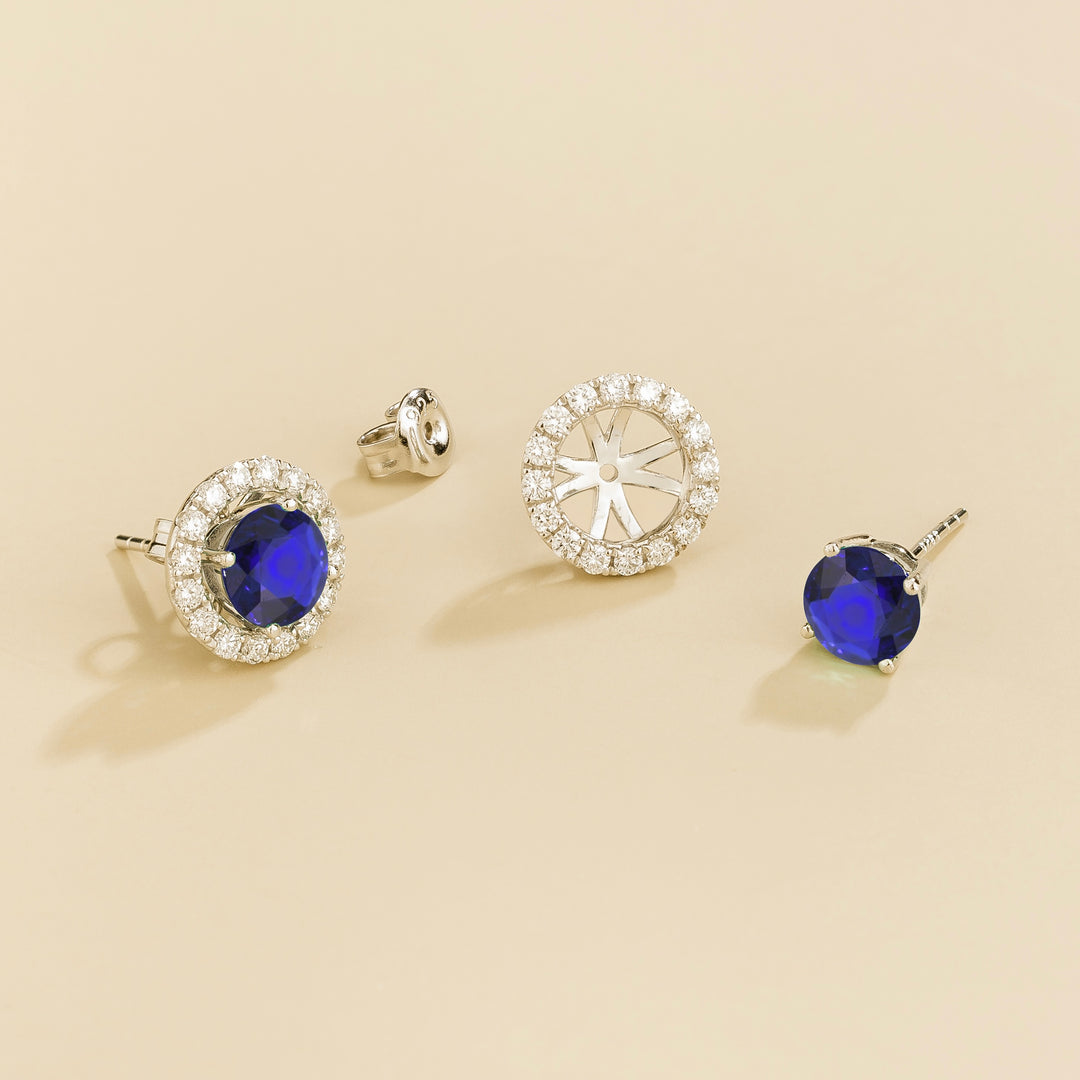 Floret White Gold Earrings Set With Blue Sapphire & Diamond