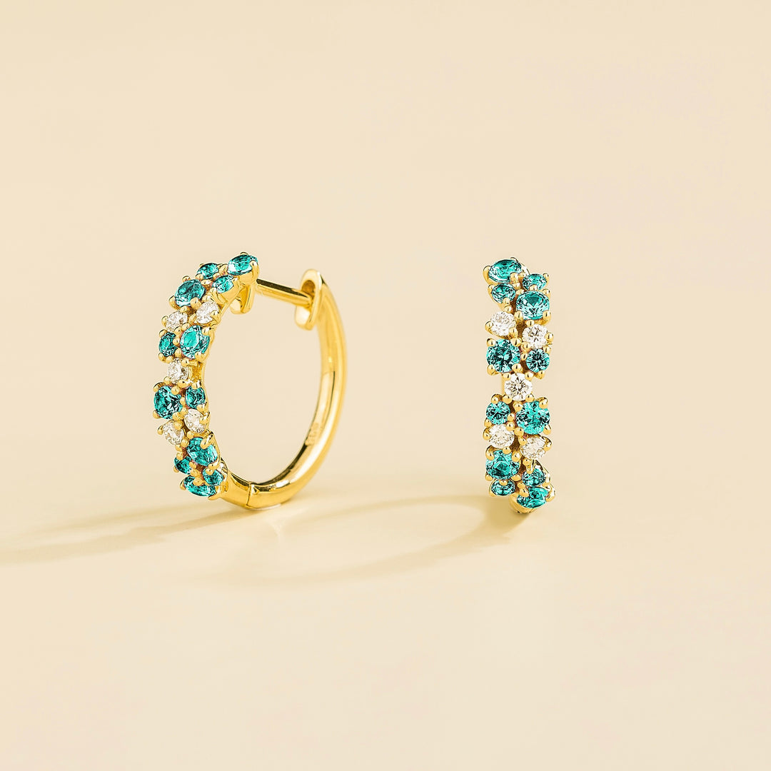 Starry Gold Huggie Earrings set with Paraiba Sapphire & Diamond